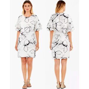 Vince Camuto White Black Floral Layered Ruffle Flutter Sleeve Mini Dress Size 16